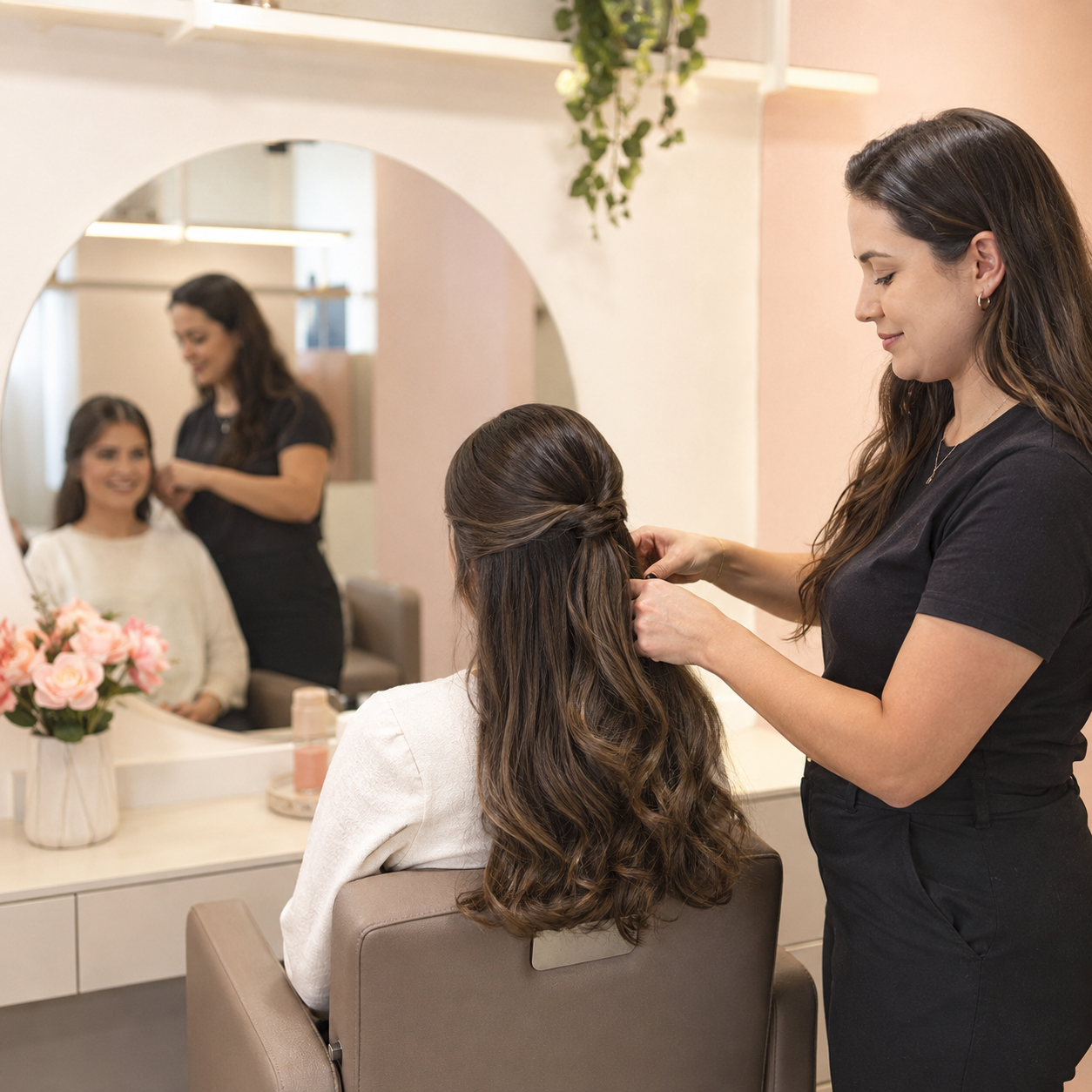Escova e penteado em salão de beleza