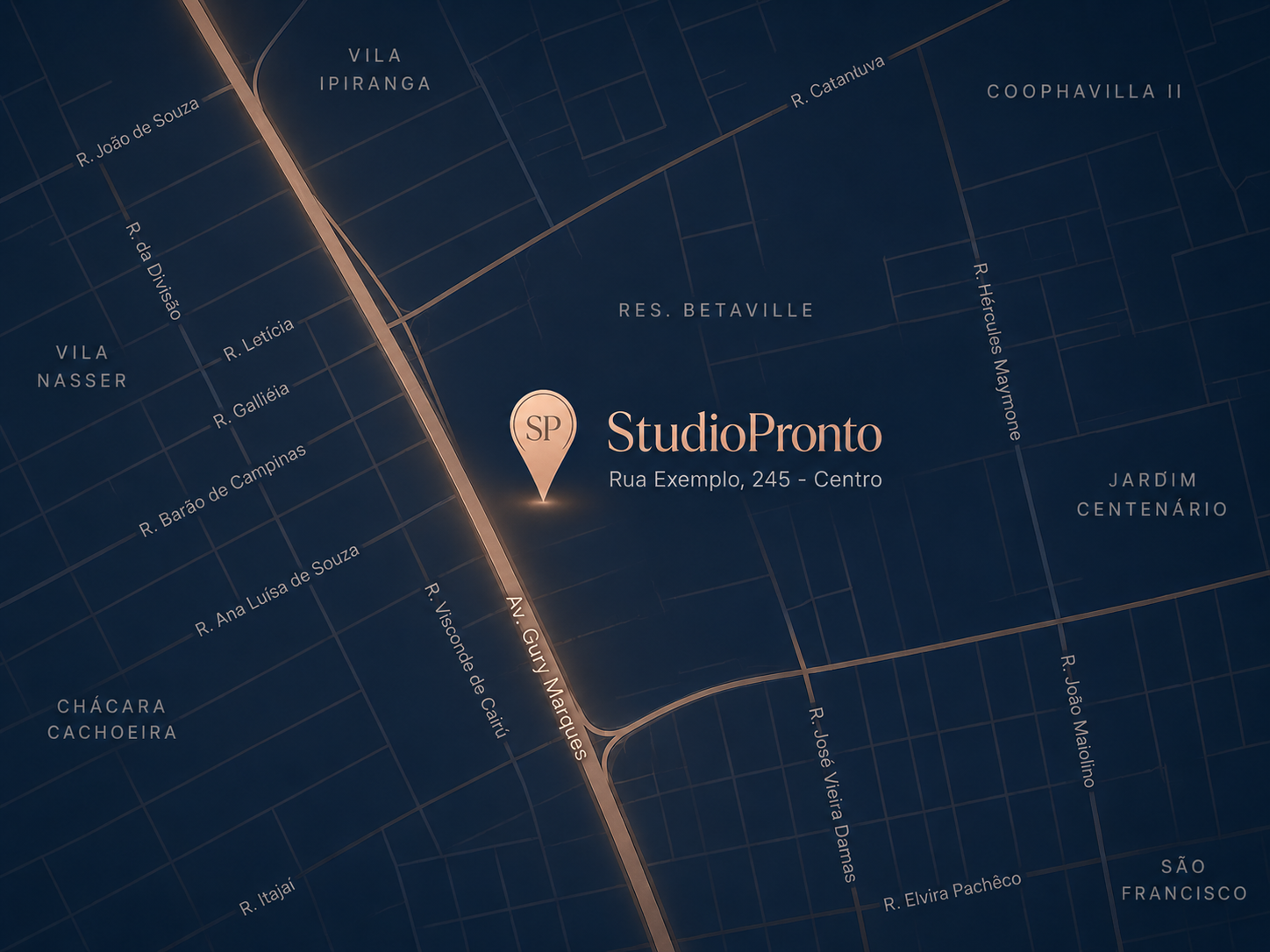 Mapa da região de atendimento do StudioPronto